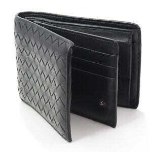 Bottega Veneta Men's Black Intrecciato Leather Bifold Wallet with Coin Pocket